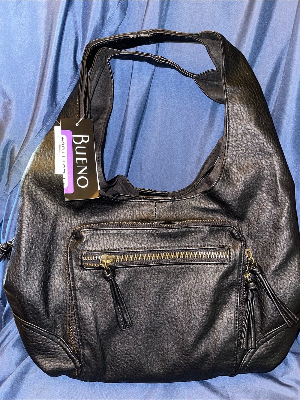 BUENO Black Pebbled Shoulder Bag with Multiple Pockets